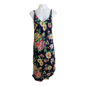 Inner Most Medium Nightie Slip Dress Navy Floral Crisscross Back Sleeveless Y2K